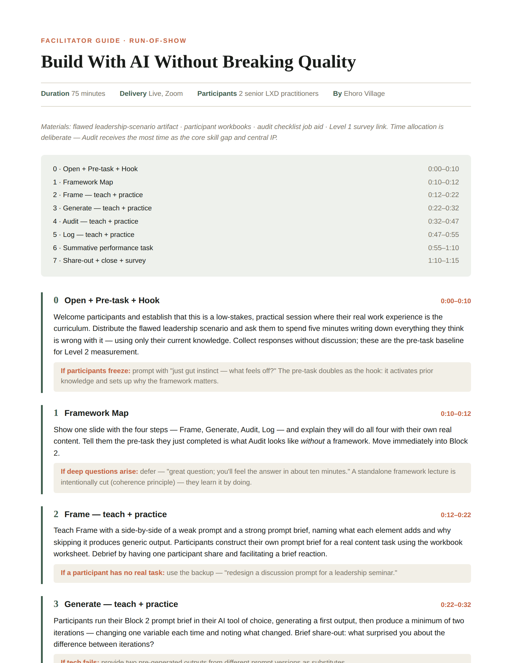 Facilitator guide run-of-show
