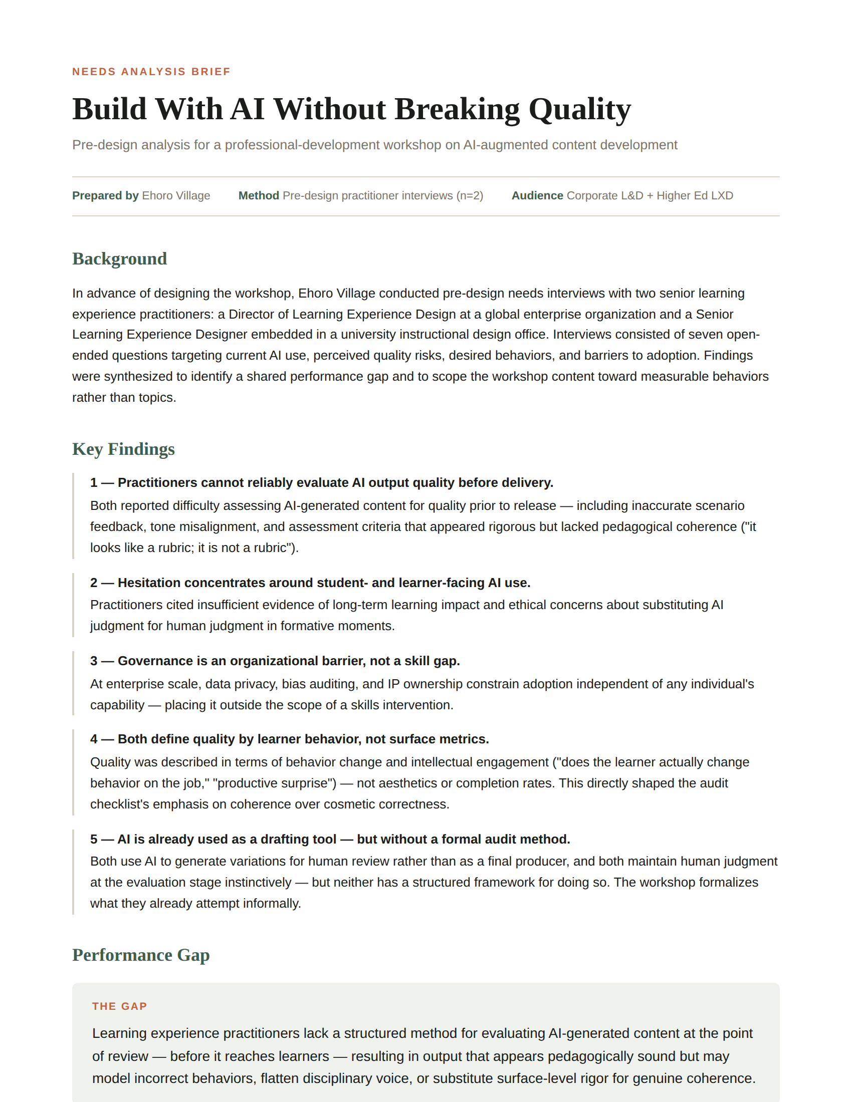 Needs Analysis Brief first page