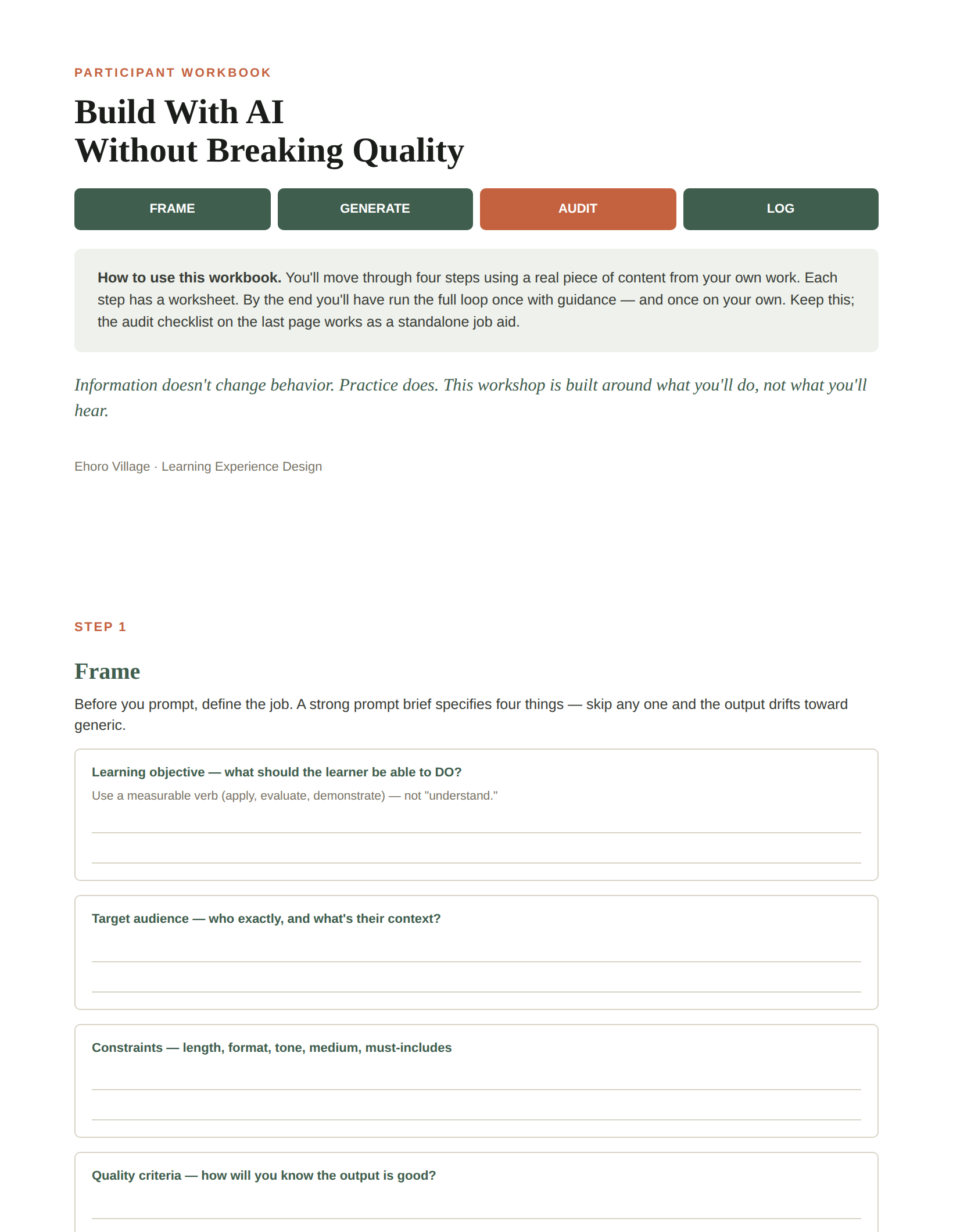Participant workbook audit worksheet