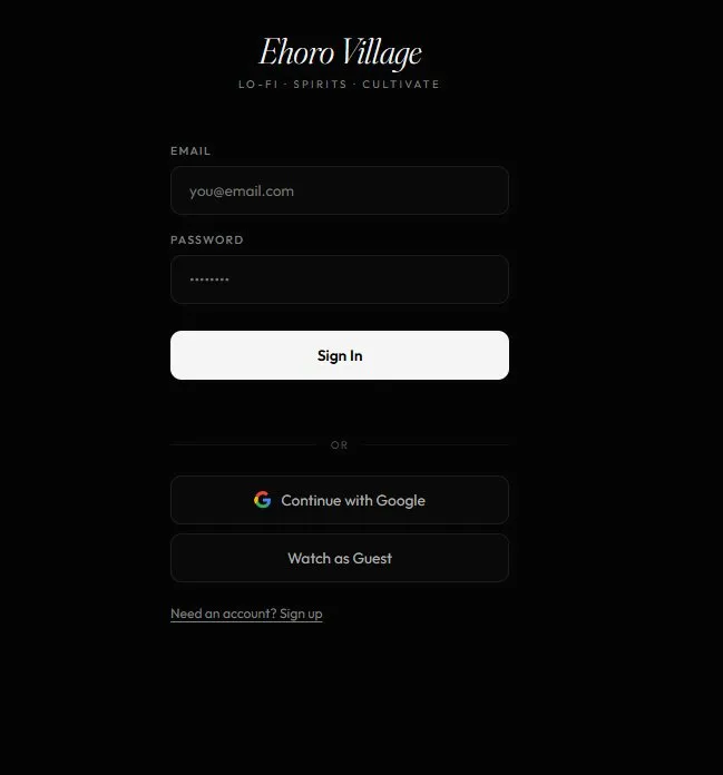 Ehoro Village login screen